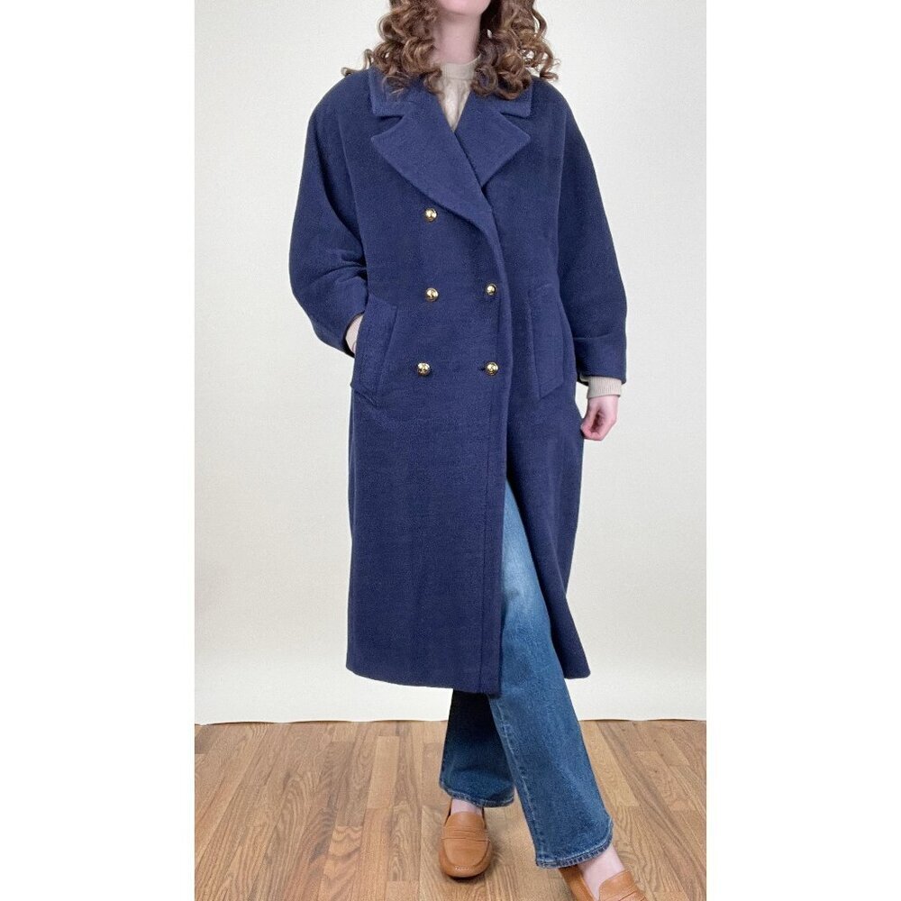 Vintage 100% Lambswool Double Breasted Oversized Pea Coat Trench Jacket Peacoat - Picture 2 of 9